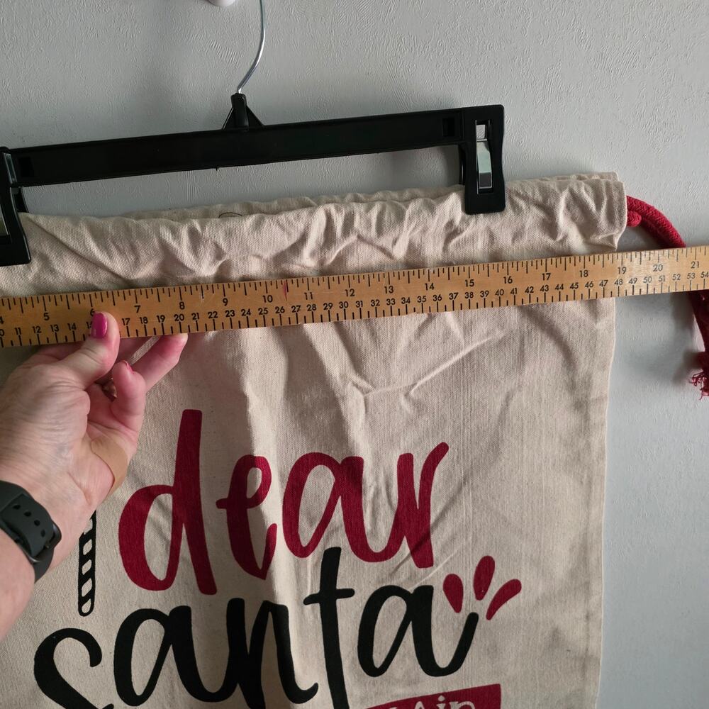 Large Santas's Sack beige with red writing and draw cord heavy canvas material